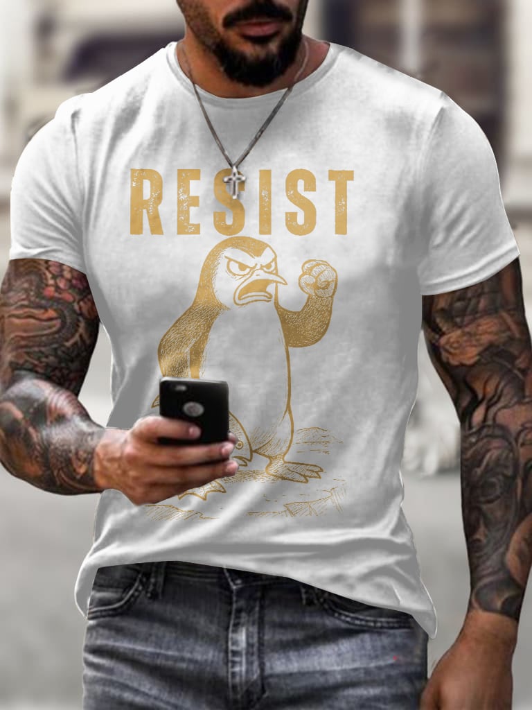 Men'S Retro Penguins Resist Print T-Shirt