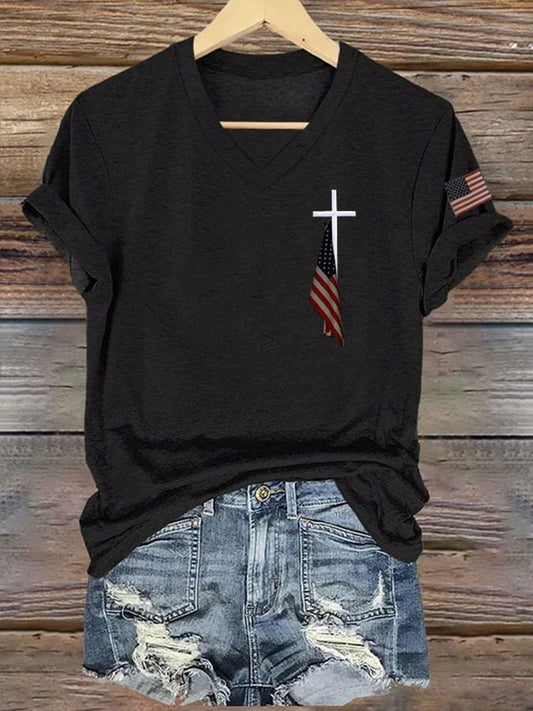 Women's Flag Cross Print T-Shirt