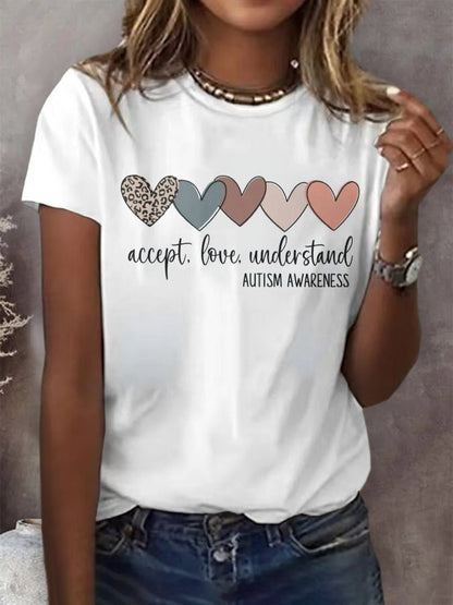 Women's Autism Awareness Understands Love Acceptance Printed Short-Sleeved T-Shirt