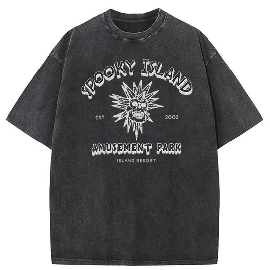 Spooky Island Halloween Washed Cotton T-Shirt