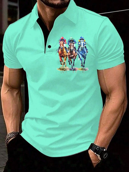 Men's Horse Racing Printed Casual Polo Shirt