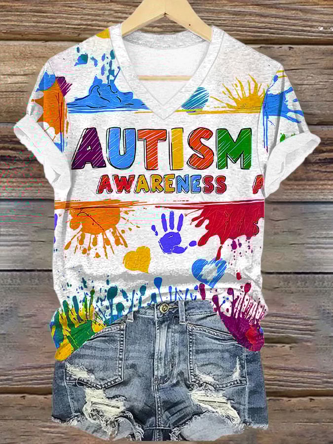 Women's Autism Awareness Printed Short-Sleeved T-Shirt
