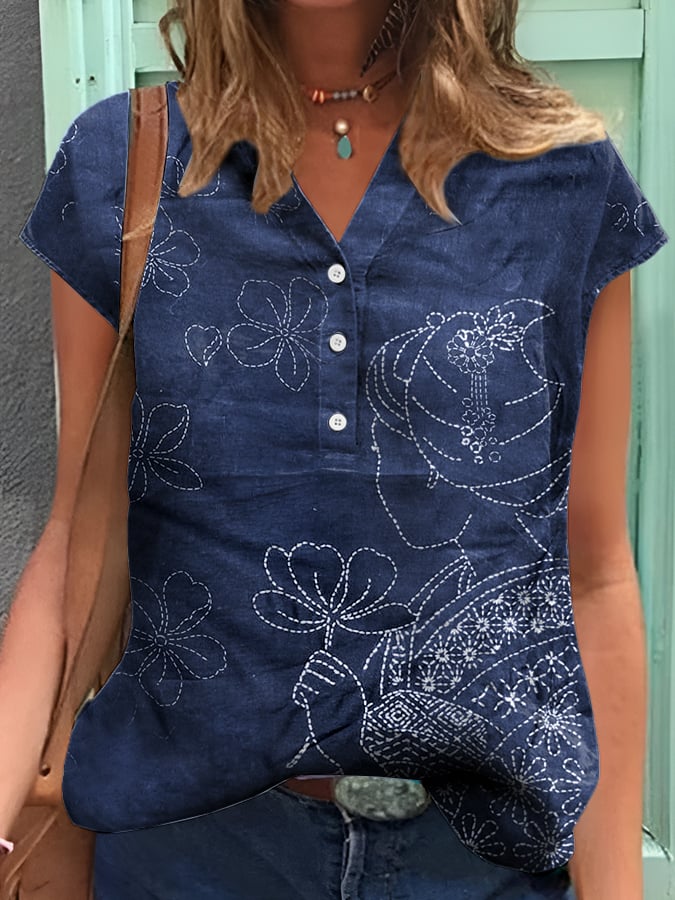 Women's Casual Vintage Japanese Art Print Shirt