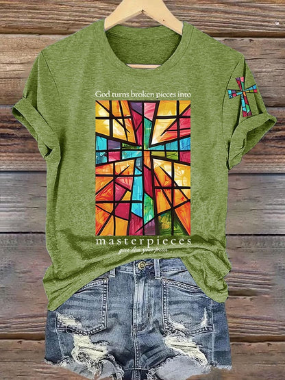 Women's God Turns Broken Pieces Into Masterpieces  Print T-shirt