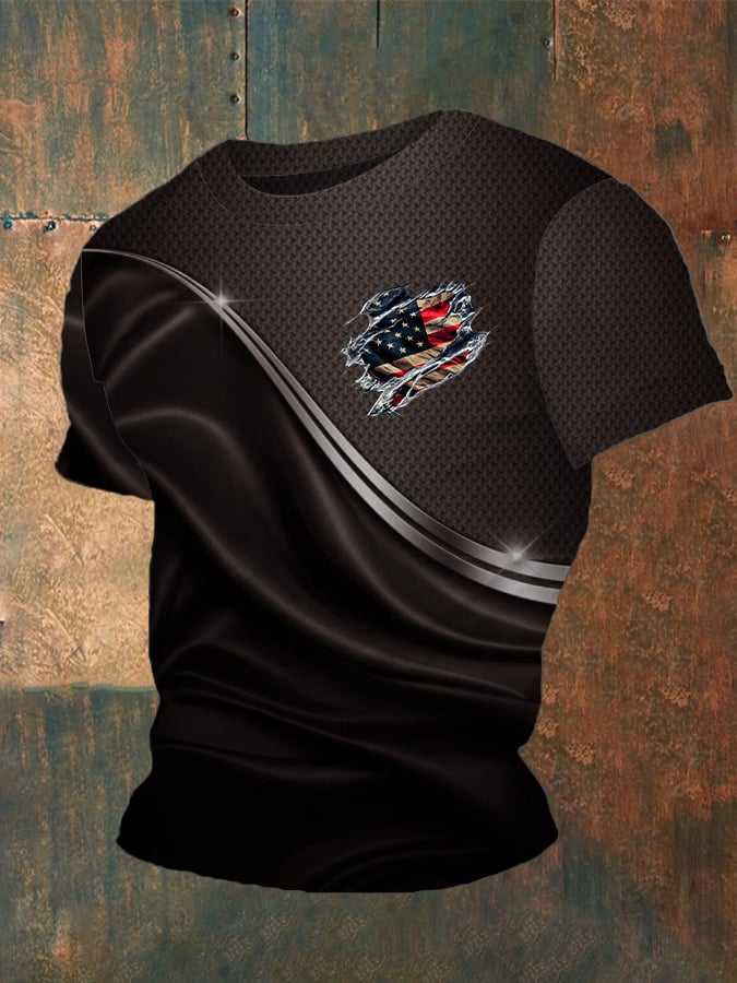 Men's Independence Day Flag Print Crew Neck T-Shirt