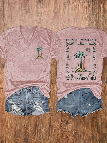 Women Christian Bible Quotes Print Short Sleeve T-Shirt