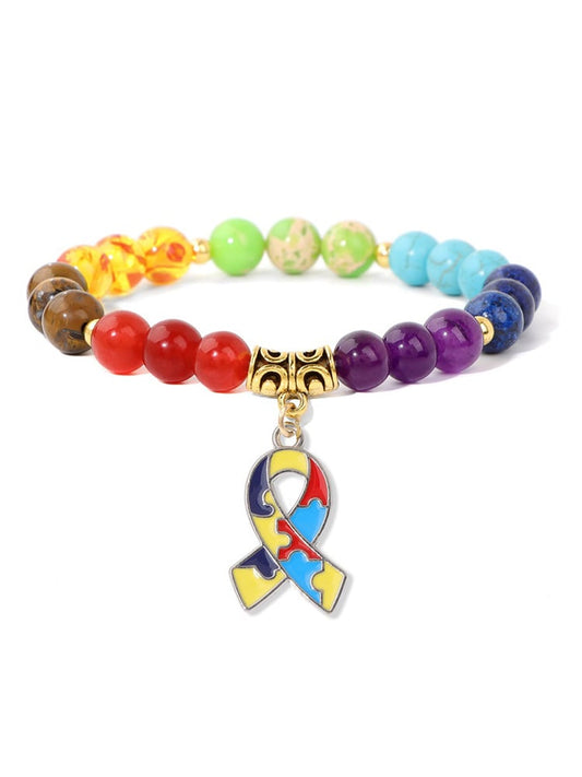 Autism Awareness Geometric Puzzle Colorful Stone Bead Bracelet