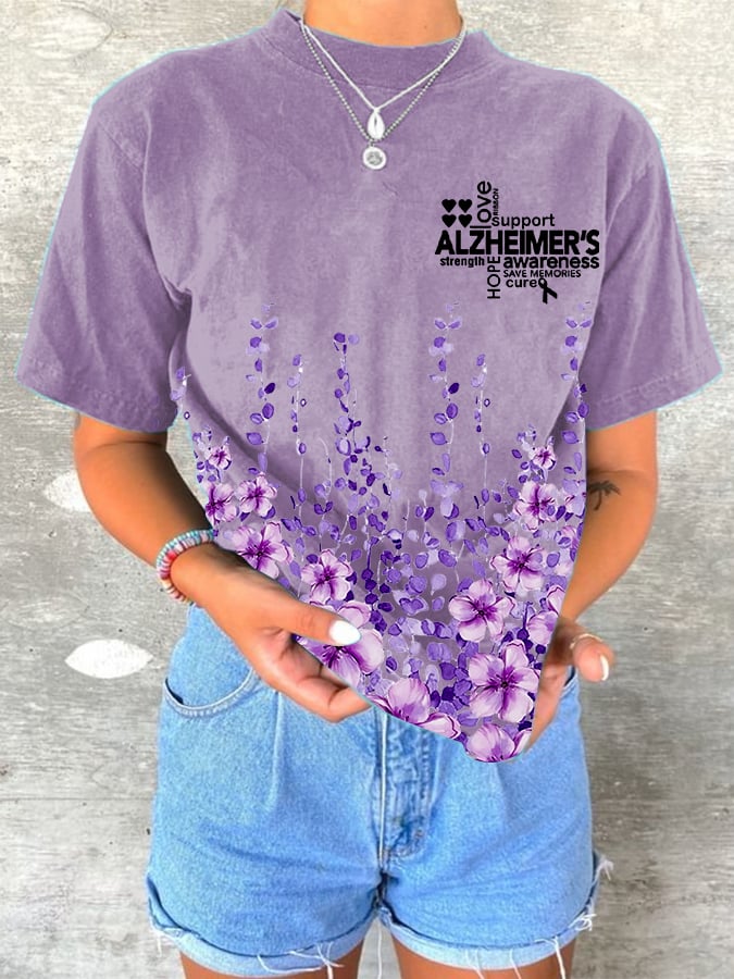 Women's Alzheimer's Awareness Floral Print T-Shirt