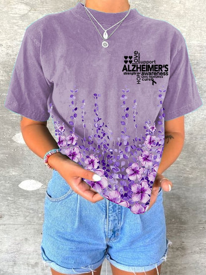 Women's Alzheimer's Awareness Floral Print T-Shirt