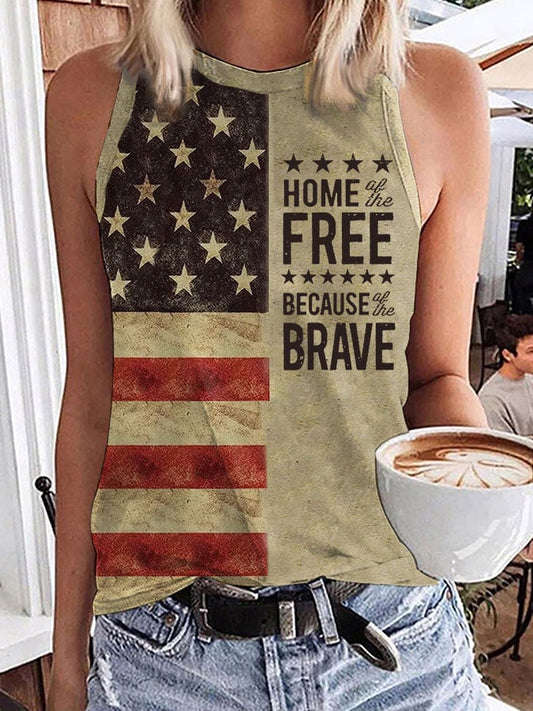 🔥Last Day 49% Off🔥Women's Home Of The Free Because Of The Brave Print Sleeveless T-Shirt