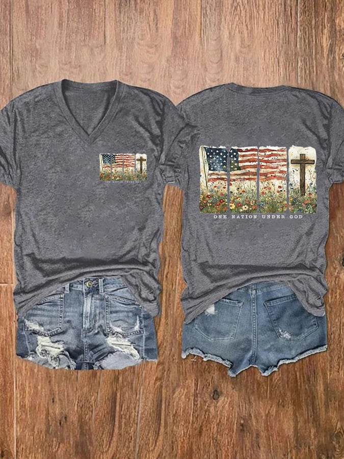 Women'S Casual One Nation Under God Faith Graphic Print Short Sleeve T-Shirt