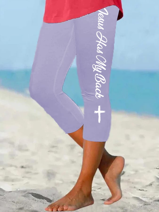 Women's Jesus Has My Back Print Casual Leggings