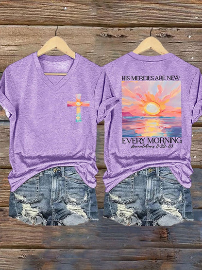 🔥Buy 3 Get 10% Off🔥Women's His Mercies Are New Every Morning Feeling Printed T-Shirt