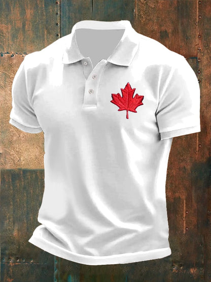 Men's Retro Canadian Maple Leaf Print Polo Shirt