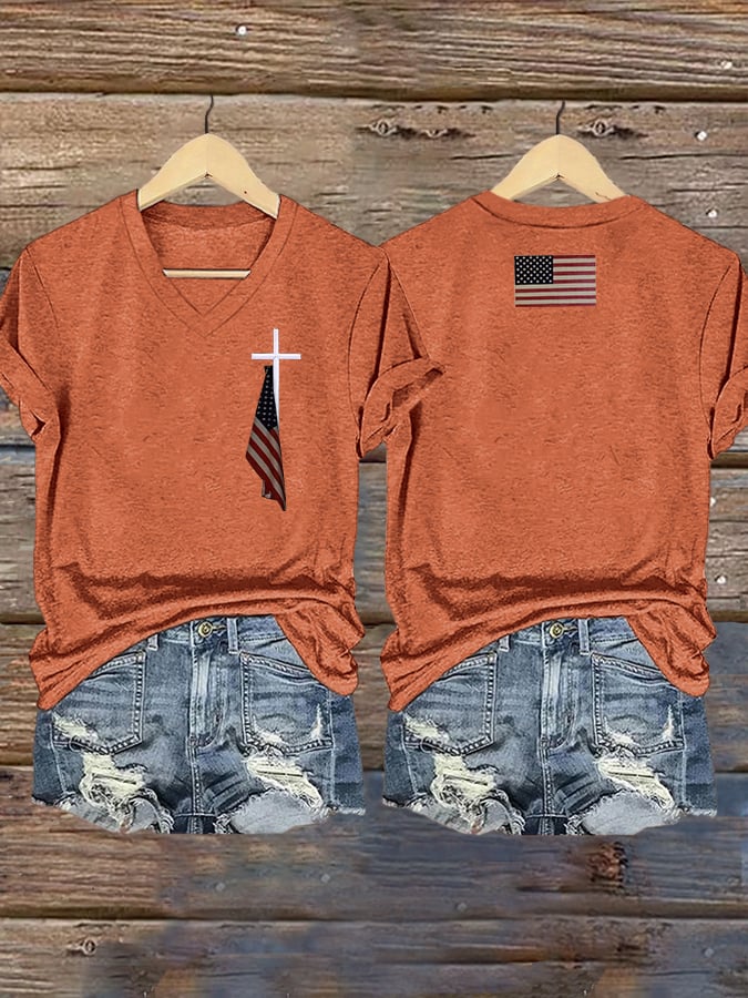 Women's Flag Cross Print T-Shirt