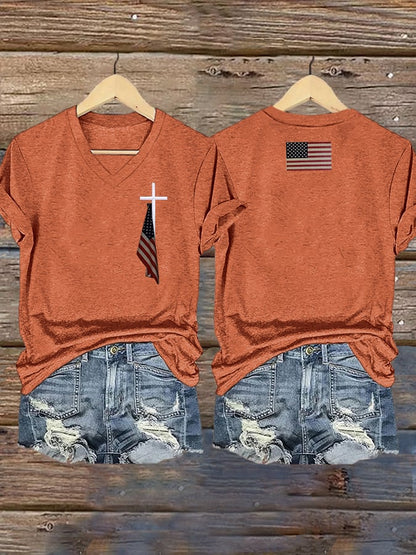 Women's Flag Cross Print T-Shirt