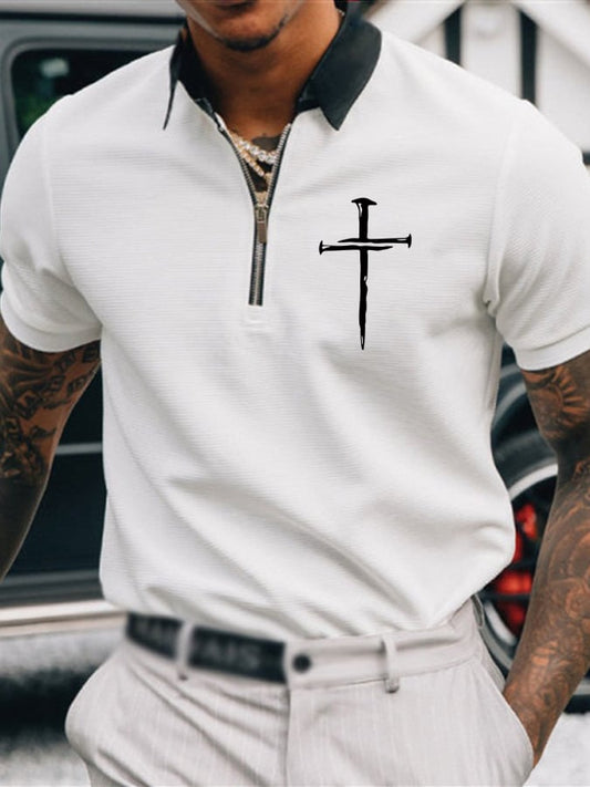 Men's Faith Cross Printed Casual Polo Shirt