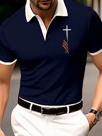 Men's Flag Cross Print Polo Shirt