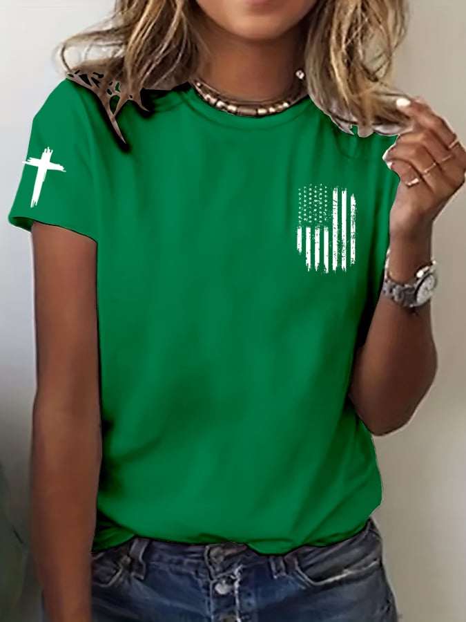 women's Flag Cross Print T-Shirt