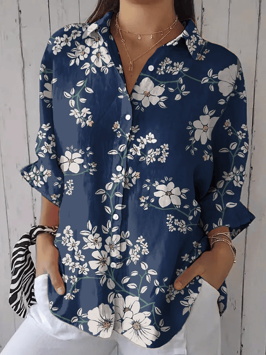 Women's Vintage Floral Print Casual Lapel Shirt