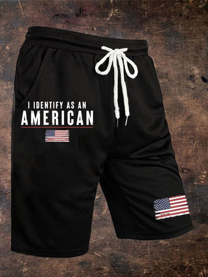 Men's Vintage I Identify As An American Print Lace-up Shorts