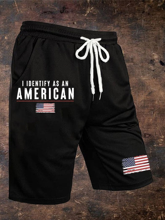 Men's Vintage I Identify As An American Print Lace-up Shorts