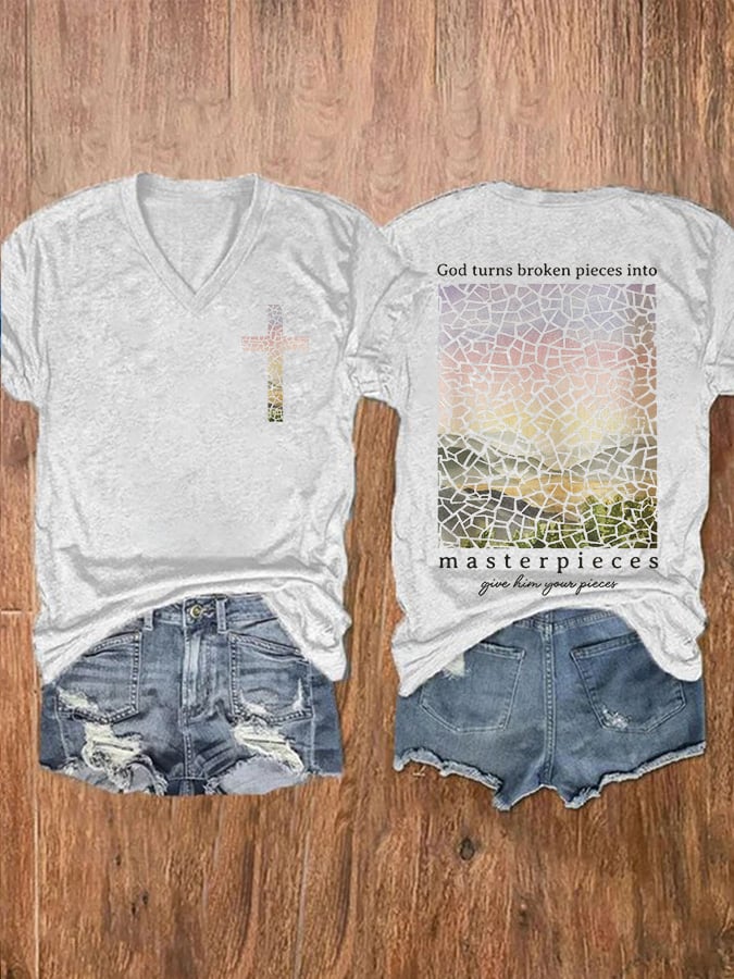 Women'S God Turns Broken Pieces Into Masterpieces Printed Casual T-Shirt