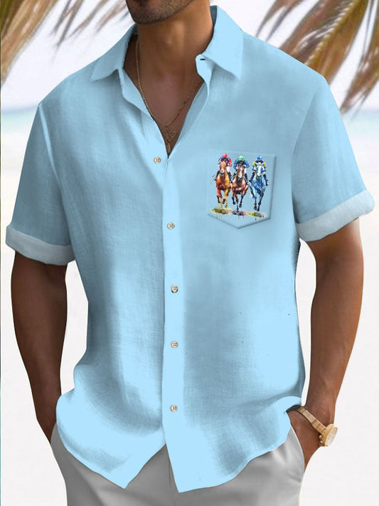 Men's Horse Racing Short Sleeve Casual Shirt