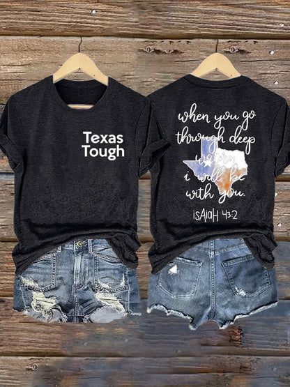Retro Texas Tough When You Go Through Deep Waters, I Will Be With You. Isaiah 43:2 Print T-Shirt