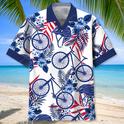 Mountain Bike Blue Hibiscus Hawaiian Shirt