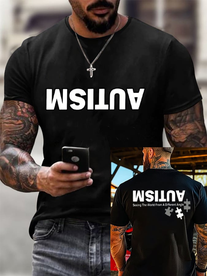Men's Retro Autism: Seeing The World From A Different Perspective Printed Round Neck T-Shirt