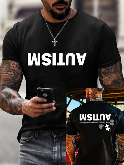 Men's Retro Autism: Seeing The World From A Different Perspective Printed Round Neck T-Shirt