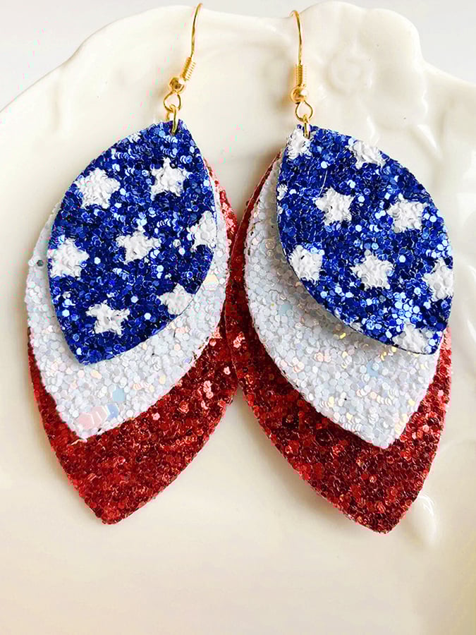 Women's Flag Color Red White Blue Atmosphere Parade Festive Earrings