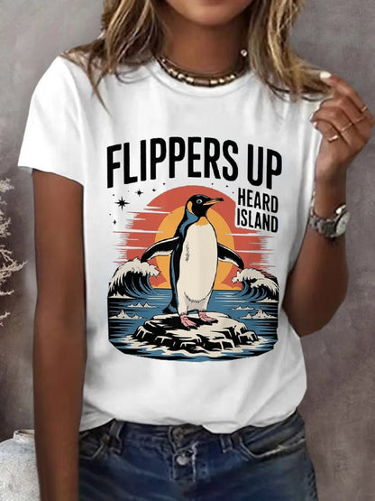 Women's Flippers Up Heard Island Penguin Resist Printed Short-Sleeved T-Shirt