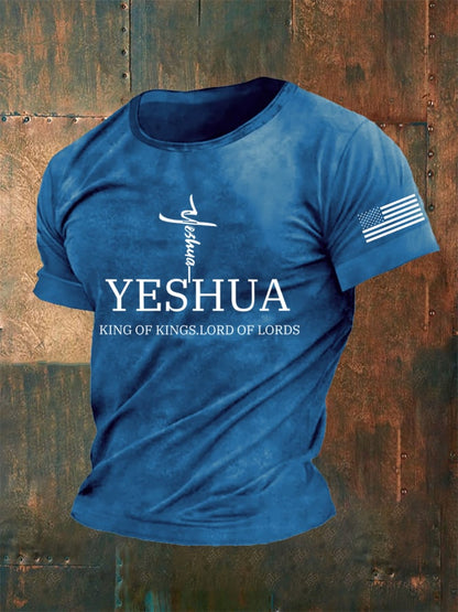 Men's Vintage Faith “Yeshua King Of Kings Lord Of Lords” Print Casual T-Shirt