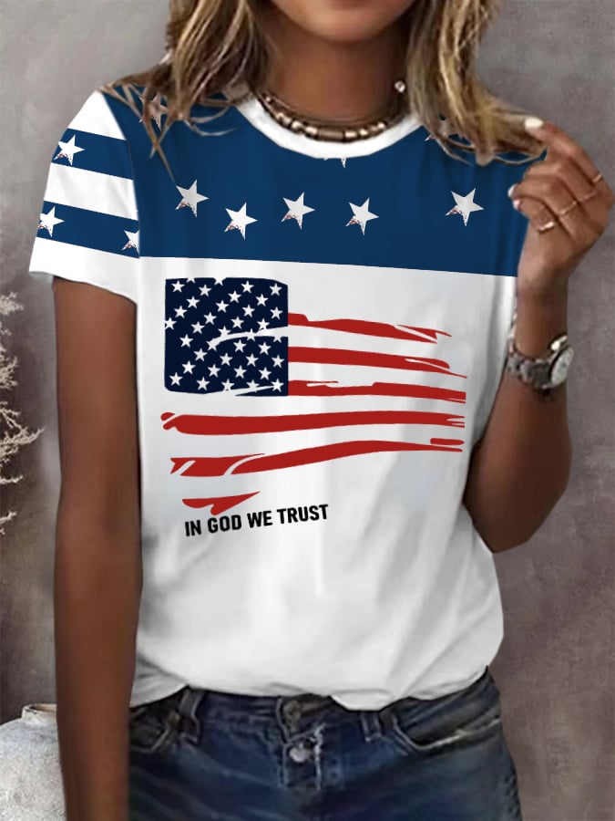 Women'S Independence Day Print Short Sleeve T-shirt
