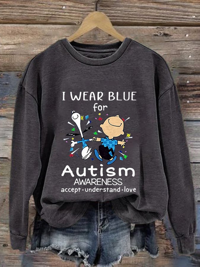 Retro Autism Awareness I Wear Blue For Autism Print Sweatshirt