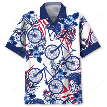 Mountain Bike Blue Hibiscus Hawaiian Shirt