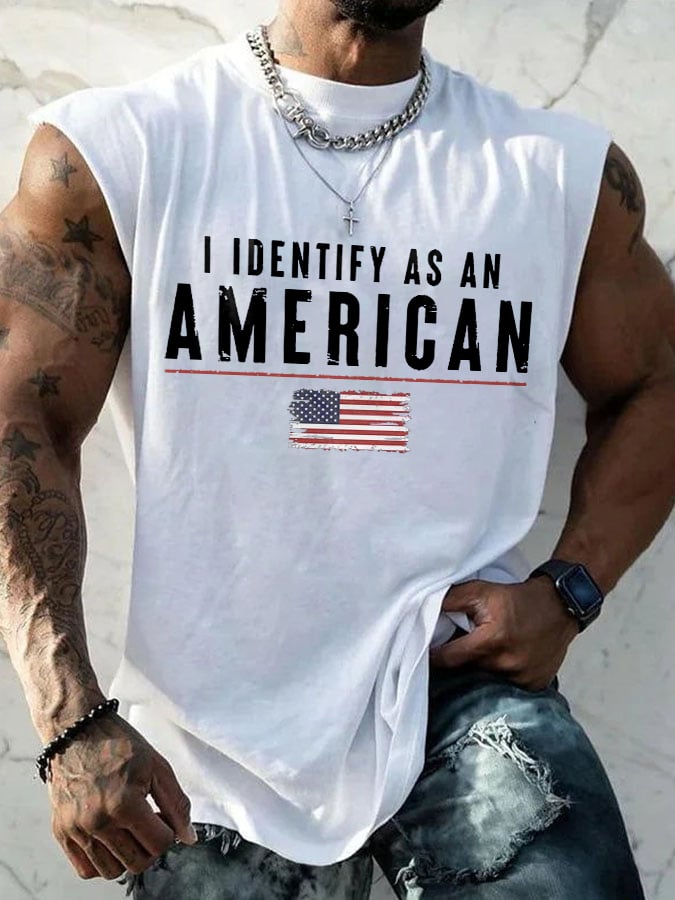 Men's I Identify As An American Print Round Neck Tank Top