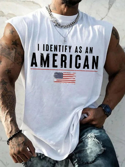 Men's I Identify As An American Print Round Neck Tank Top
