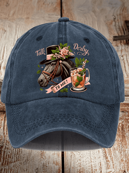 Unisex Distressed Washed Cotton Horse Racing Prints Hat
