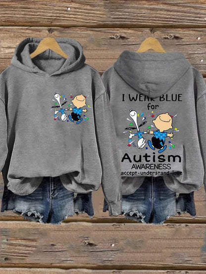 Retro Autism Awareness I Wear Blue For Autism Print Hoodie