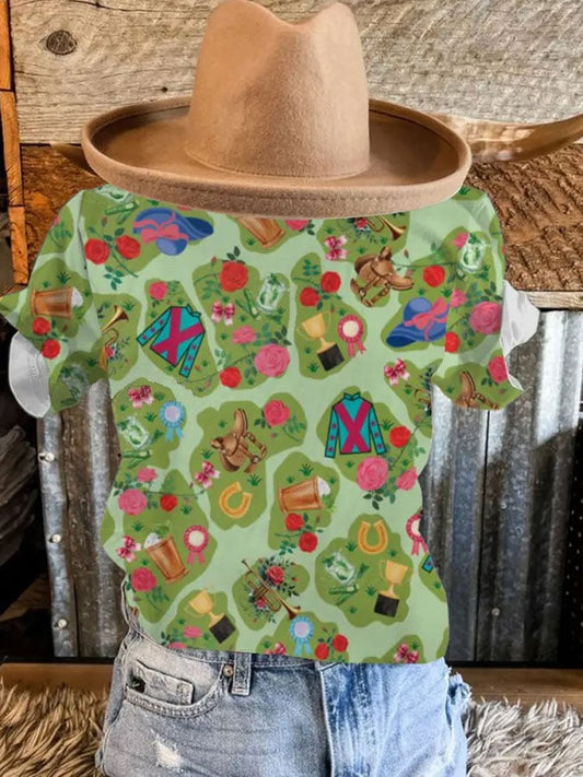 Women's Horse Racing Print Casual T-Shirt