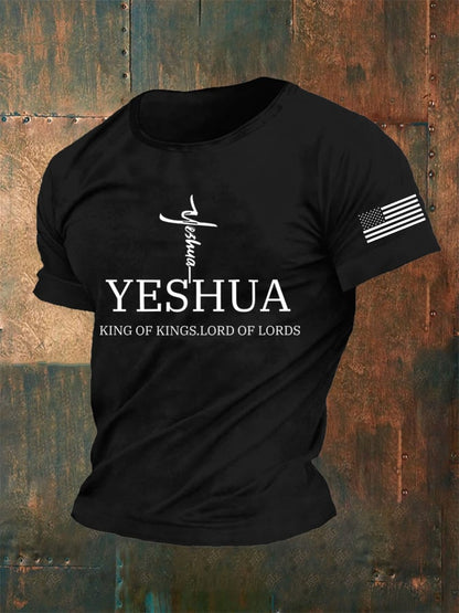 Men's Vintage Faith “Yeshua King Of Kings Lord Of Lords” Print Casual T-Shirt