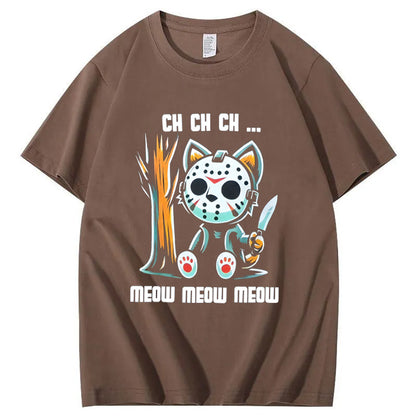 Halloween Funny  Cat Lovers Ch Ch Ch Pattern 100% Cotton  T-Shirt