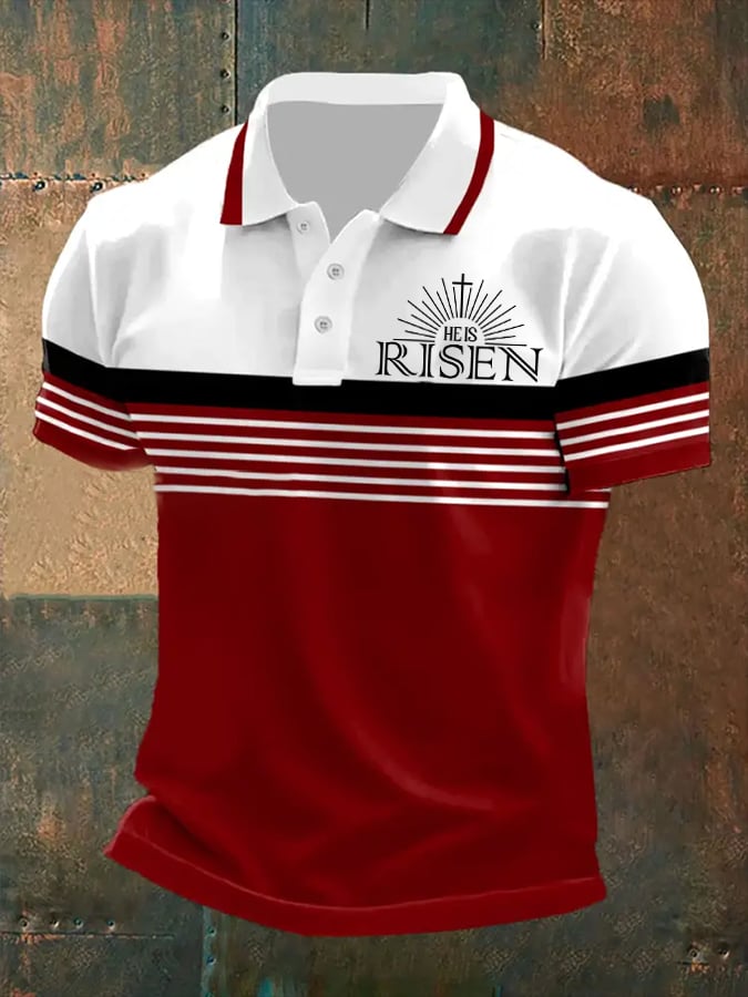 Men's Retro “He Is Risen”  Casual Printed Polo Shirt