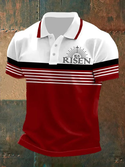 Men's Retro “He Is Risen”  Casual Printed Polo Shirt