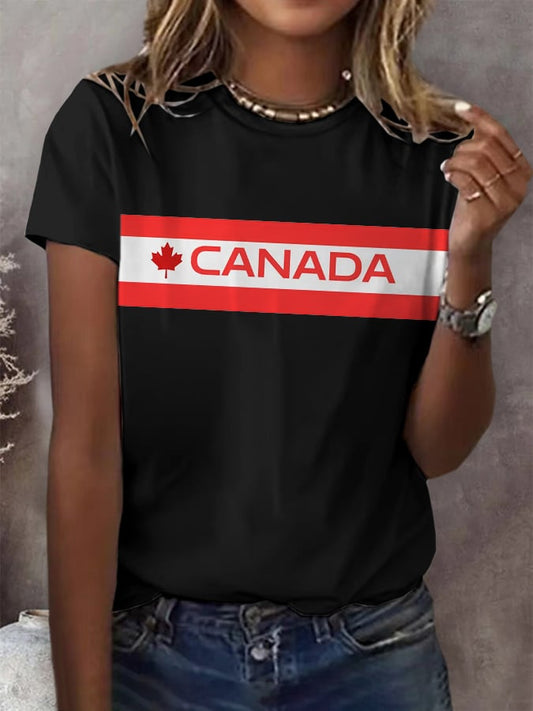 Women's Retro Canada Day Printed Short-Sleeved T-Shirt
