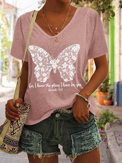 Women'S Casual I Know I Am For You Jeremiah 29:11 Cute Butterfly Christian Graphic Print Short Sleeve T-Shirt
