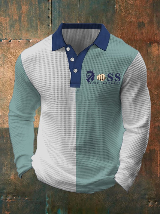 Business Casual Poloshirt mit Waffelmuster und Kontrastmuster für Herren